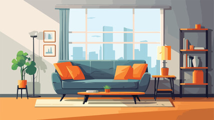 Living room design illustration 2d flat cartoon vac