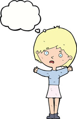 cartoon worried woman with thought bubble