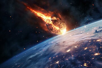 Fearsome Asteroid earth collision. Impact space. Generate Ai - 775929045