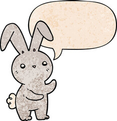 cute cartoon rabbit with speech bubble in retro texture style