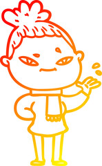 warm gradient line drawing of a cartoon woman