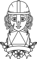 Black and White Tattoo linework Style human fighter with natural 20 D20 roll