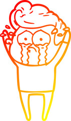 warm gradient line drawing of a cartoon crying man