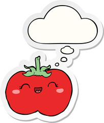 cartoon tomato with thought bubble as a printed sticker