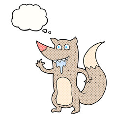freehand drawn thought bubble cartoon hungry wolf