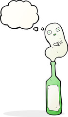 cartoon ghost in bottle with thought bubble