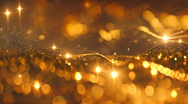 shining gold light with bokeh particles background