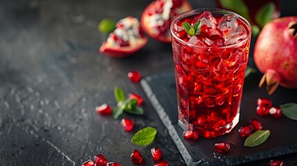 Pomegranate Refreshing Summer Cocktail on a Dark Background