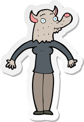 sticker of a cartoon friendly werewolf woman