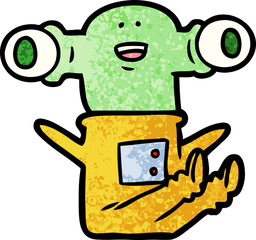 friendly cartoon alien sitting down