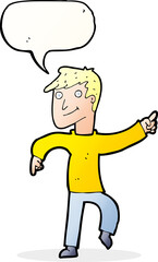 cartoon happy man pointing with speech bubble