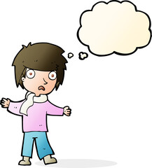 cartoon unhappy boy with thought bubble