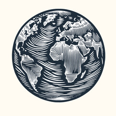 Planet Earth. Vintage woodcut engraving style vector illustration. - obrazy, fototapety, plakaty