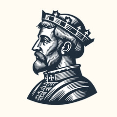 Profile of a King. Vintage woodcut engraving style vector illustration.