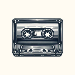Retro Cassette Record. Vintage woodcut engraving style vector illustration.