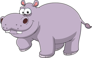 Hippopotamus Animal Cartoon Character. Vector Hand Drawn Illustration Isolated On Transparent Background