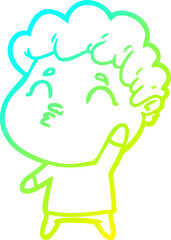 cold gradient line drawing of a cartoon man pouting