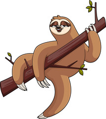 Fototapeta premium Sloth Animal Cartoon Character. Vector Hand Drawn Illustration Isolated On Transparent Background
