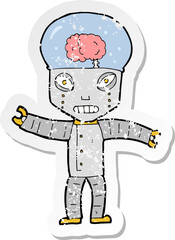 retro distressed sticker of a funny cartoon robot