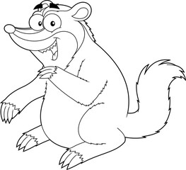 Outlined Badger Animal Cartoon Character. Vector Hand Drawn Illustration Isolated On Transparent Background