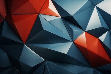 A striking abstract background featuring vibrant red and blue colors with a geometric pattern of triangles. The triangles are arranged in a repeated design, creating a dynamic and modern aesthetic