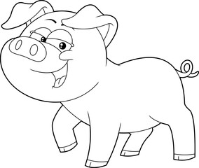 Obraz na płótnie Canvas Outlined Baby Pig Animal Cartoon Character. Vector Hand Drawn Illustration Isolated On Transparent Background
