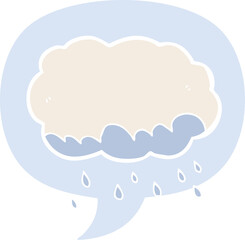 cartoon rain cloud with speech bubble in retro style