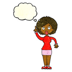 cartoon woman with idea with thought bubble
