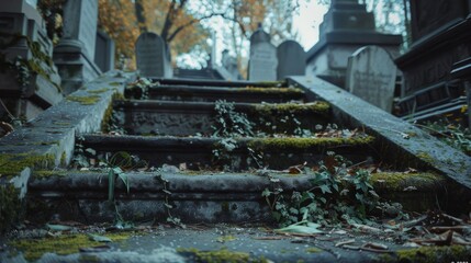 Obraz premium Stone steps covered in green moss, suitable for nature or outdoor themes