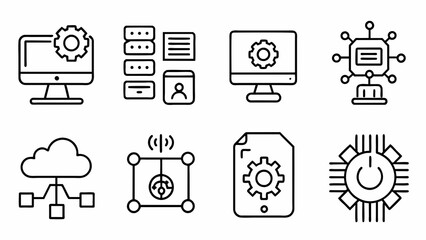 technology-or-tech-icon-pack-bundle-line-art-vector Illustration