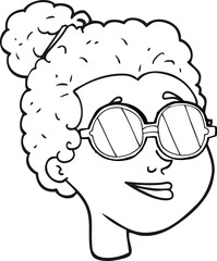 freehand drawn black and white cartoon woman wearing glasses