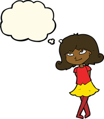 cartoon clever girl with thought bubble