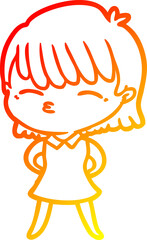 warm gradient line drawing of a cartoon woman