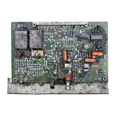 Dirty and ruined deteriorated electronic circuit board Computer TV Radio