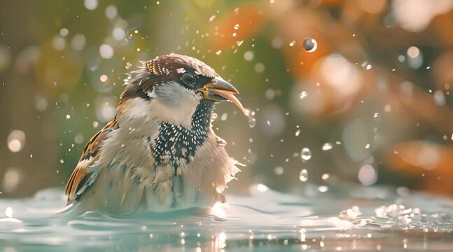 birds bathing in water