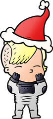 hand drawn gradient cartoon of a girl wearing futuristic clothes wearing santa hat
