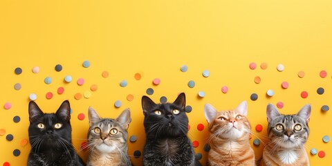 cats on a yellow background. The holiday is a merry birthday.