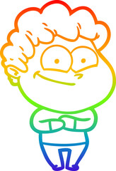 rainbow gradient line drawing of a cartoon happy man