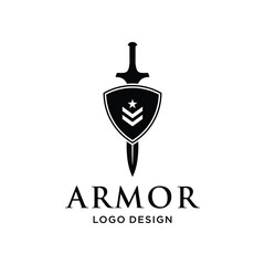 Knight Shield Armor Sword for Military Legal Insurance logo design inspiration