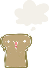 cute cartoon toast with thought bubble in retro style