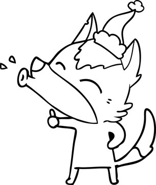 recommend clip art: howling wolf hand drawn line drawing of a wearing santa hat