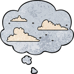 cartoon clouds with thought bubble in grunge texture style