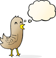 cartoon happy bird with thought bubble