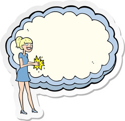 sticker of a woman with text space cloud