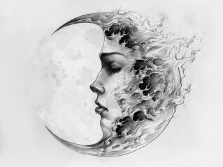 sad woman's face on the moon