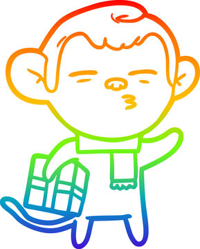 recommend clip art: rainbow gradient line drawing of a cartoon suspicious monkey