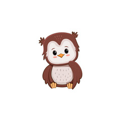 Cute cartoon owl isolated on white background. Funny character, owlet. 