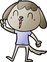 happy cartoon dog giving peace sign