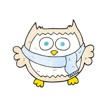 freehand textured cartoon owl wearing scarf