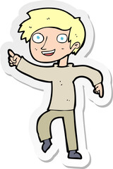 Naklejka premium sticker of a cartoon happy boy pointing
